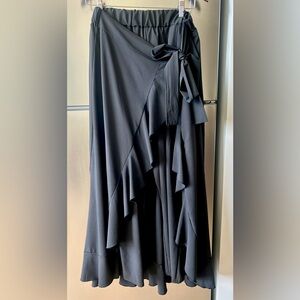 Black Asymmetrical Wrap Skirt Pants Wide Leg Palazzo